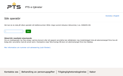 Operatörskollen – sök operatör som tillhör numret